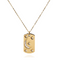 Gold necklace with a pendant featuring stars and a moon on a white background