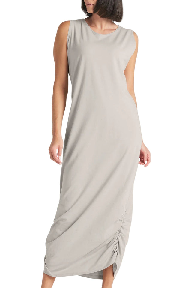 Cotton Lycra Ruched Tank Dress - Titanium
