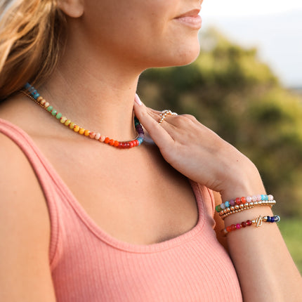 Natural Gemstone Bracelet + 14k Gold Filled Toggle : Skyline