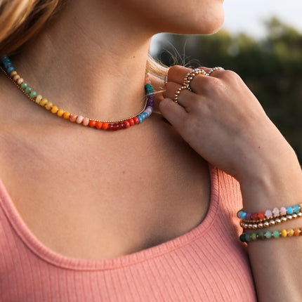 Natural Gemstone Bracelet + 14k Gold Filled Toggle : Skyline