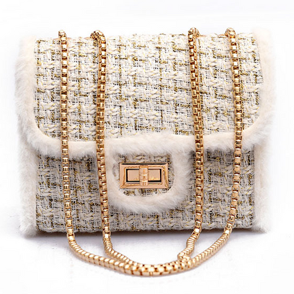 Small chain bag lock closure 2025 autumn and winter with synthetic fur decoration X9178