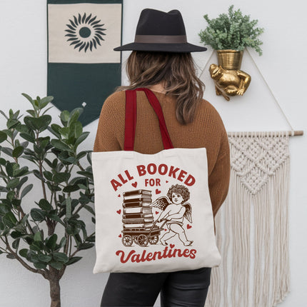 All Booked For Valentines Cupid Canvas Tote Bag, Vintage Funny Bookworm Gift - Dashing Nova