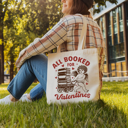 All Booked For Valentines Cupid Canvas Tote Bag, Vintage Funny Bookworm Gift - Dashing Nova