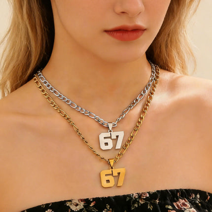 Custom Jersey Number 67 Stainless Steel Pendant Necklace Athlete Basketball Football Jewelry