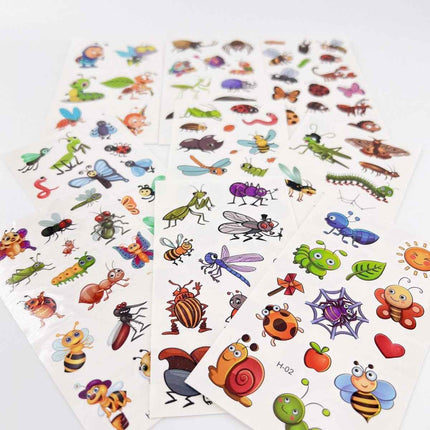 Cartoon Bugs Tattoos – 10 Sheets Non-Toxic Waterproof Stickers
