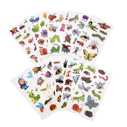 Cartoon Bugs Tattoos – 10 Sheets Non-Toxic Waterproof Stickers