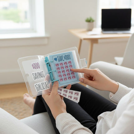 1000 Dollar Savings Challenge Book 3-Ring Binder Clear Cover PVC Money Organizer Budget Planner Cash Stuffing System