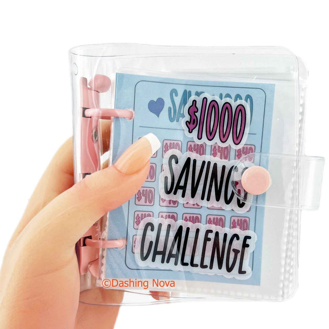 Clear Cover 1000 Dollar Savings Challenge Book 3-Ring PVC Money Saving Binder Personal Finance Budgeting Organizer