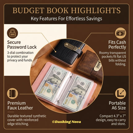 10000 Savings Challenge Budget Book Password Lock PU Leather