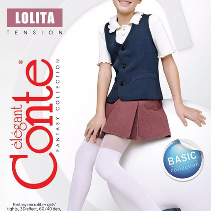 Conte Lolita 40/60 Den - Fantasy Dense Tights For Girls with imitation knee socks - 4yr. 6yr. 8yr. 10yr. 12yr.(22С-3СП)