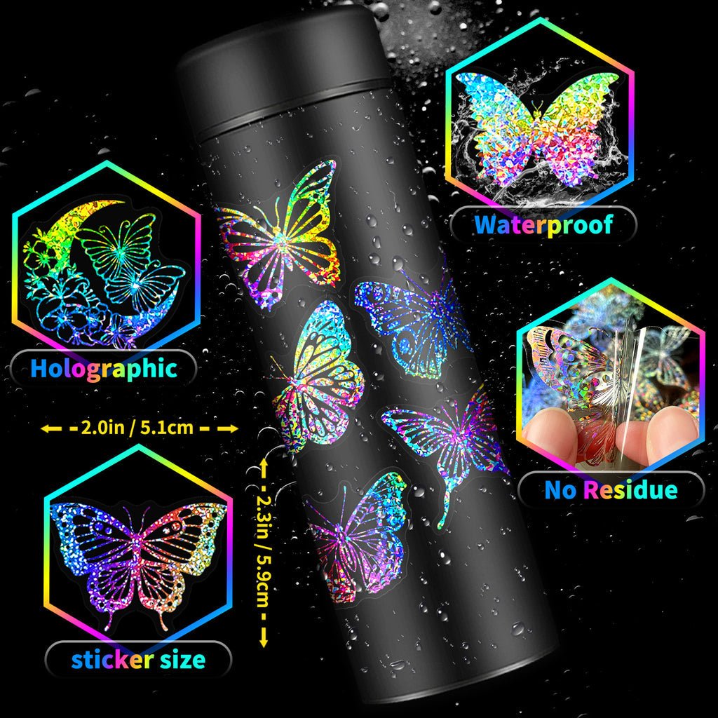 100Pcs Holographic Butterfly Stickers - Vibrant Transparent Nature Decor For Scrapbooking, Journaling & Crafts