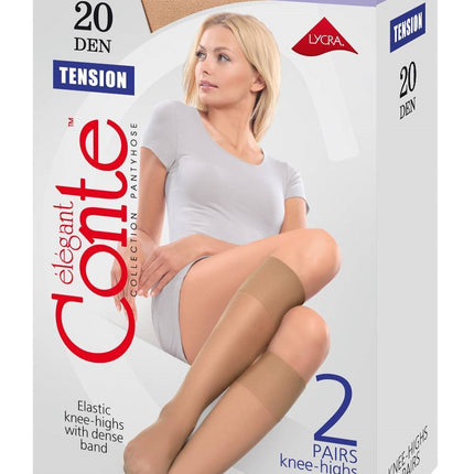 Conte Tension 20 Den - 2 Pairs (Pack) Classic Knee-Highs for Women (8S-3SP)