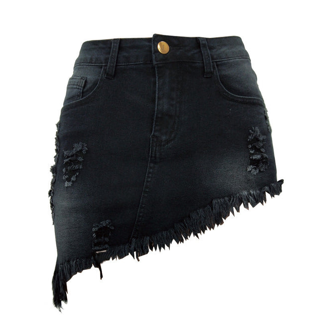 Western Style women's Short Wear Irregular Jeans With holes denim skirt for summer - Dashing Nova