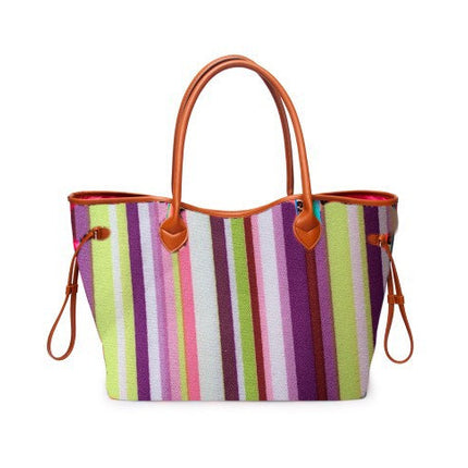 Women’s Rainbow Striped Tote – Multicolor Handbag, Shoulder Beach Shopper