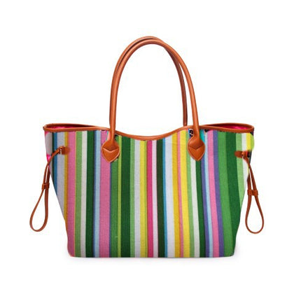 Women’s Rainbow Striped Tote – Multicolor Handbag, Shoulder Beach Shopper