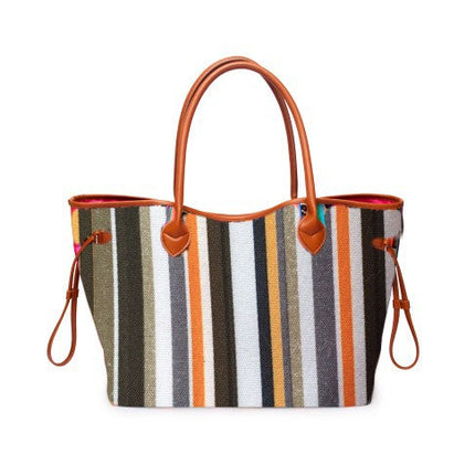 Women’s Rainbow Striped Tote – Multicolor Handbag, Shoulder Beach Shopper