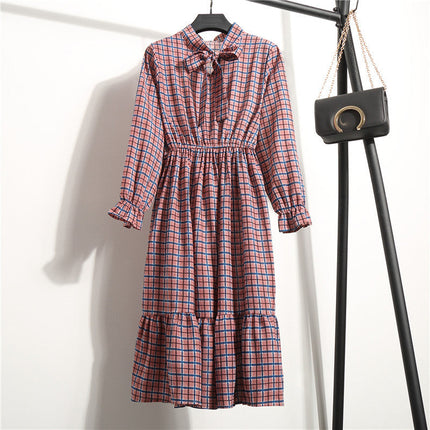 Long Sleeve Floral Print Chiffon Dress - Medium Lace Up Slim Fit Women's Dress