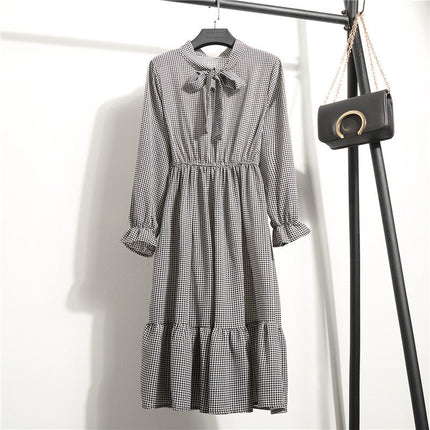 Long Sleeve Floral Print Chiffon Dress - Medium Lace Up Slim Fit Women's Dress