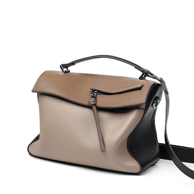 Genuine leather bag for female bag shoulder bag large capacity with contrast color pattern tote - Dashing Nova