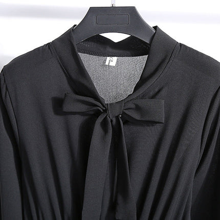Long Sleeve Floral Print Chiffon Dress - Medium Lace Up Slim Fit Women's Dress