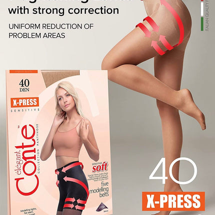 Conte X-Press Soft 40 Den - 5 Modelling Belts Control Top Women's Tights (8S-69SP)