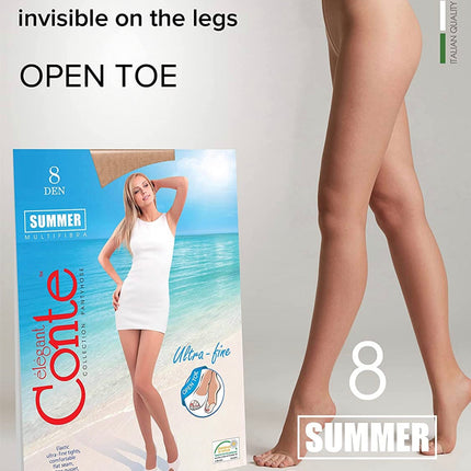 Conte Summer 8 Den Open Toe - Classic Ultra-thin Invisible Women's Pantyhose (14S-31SP)