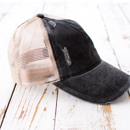 Distressed Messy Bun Caps | Adjustable