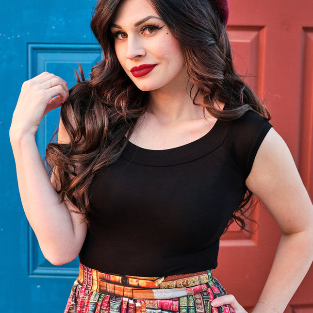 Retro Boat Neck Top in Black