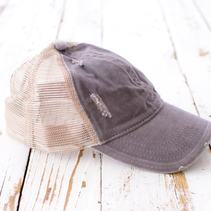 Distressed Messy Bun Caps | Adjustable