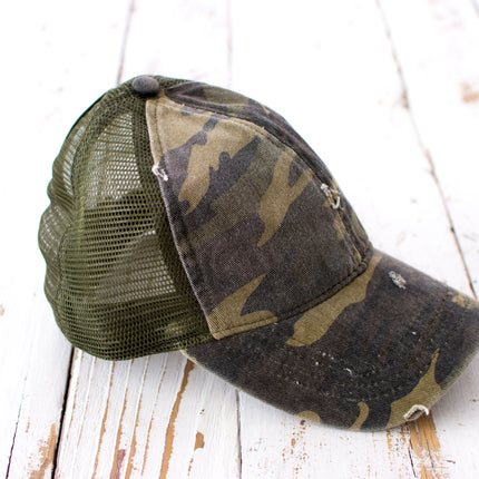 Distressed Messy Bun Caps | Adjustable