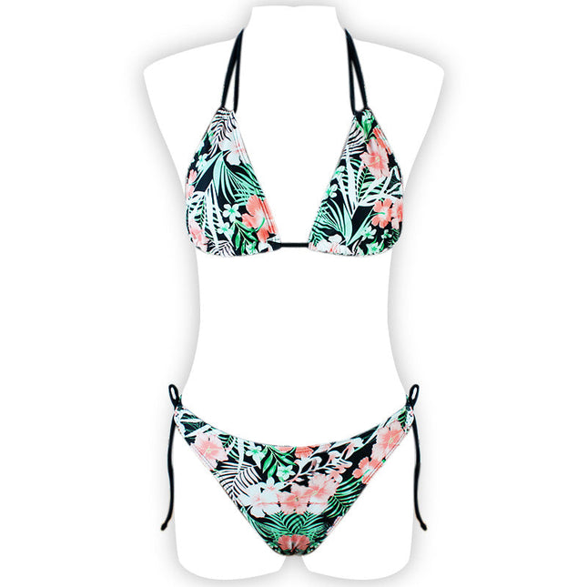 Multi-color printed neck strap halter sexy split bikini swimsuit