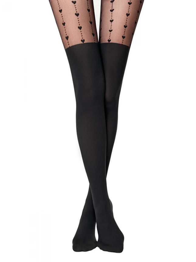 Conte Hearts 30/50 Den - Fantasy Women's Tights with imitation stockings & hearts pattern (22S-137SP)