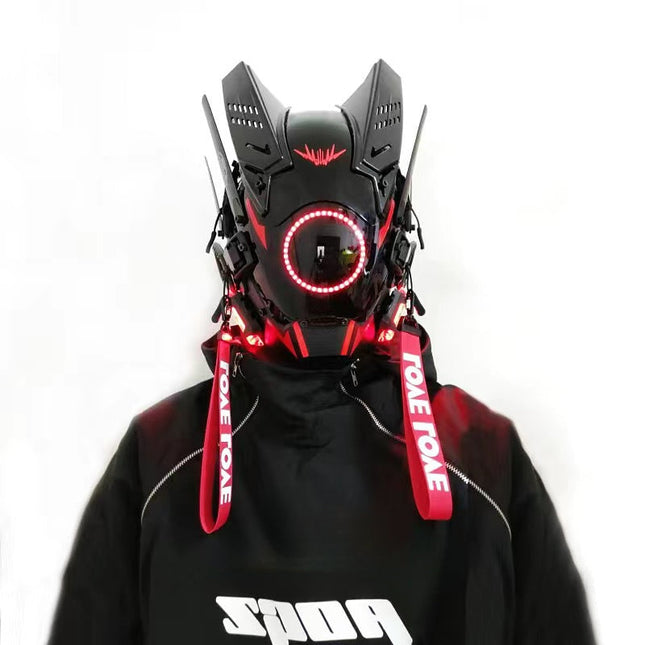 Punk mask round lights wing braids triangle lights music festival LED glow tech sense boy helmet Halloween - Dashing Nova