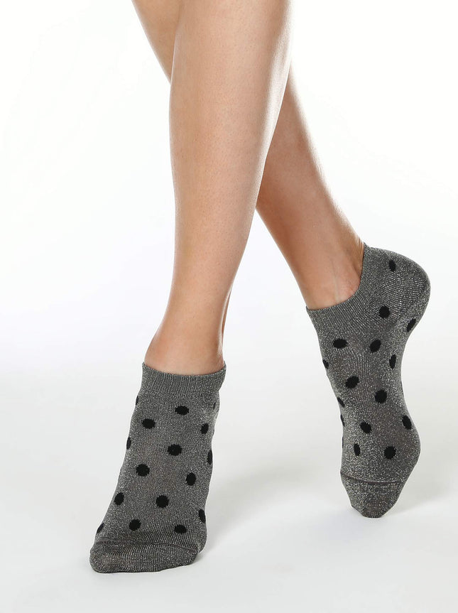 Conte Active #19S-61SP(155) - 1 pair Cropped Viscose Women's Socks (with metallic lurex shimmer and a polka-dot pattern)
