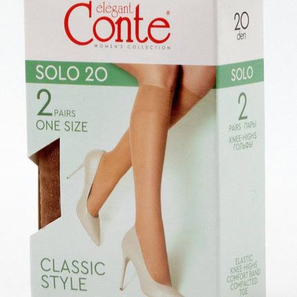 Conte Solo 20 Den - Thin Classic Knee-Highs for Women - 2 Pairs (Pack) (20С-197СП)