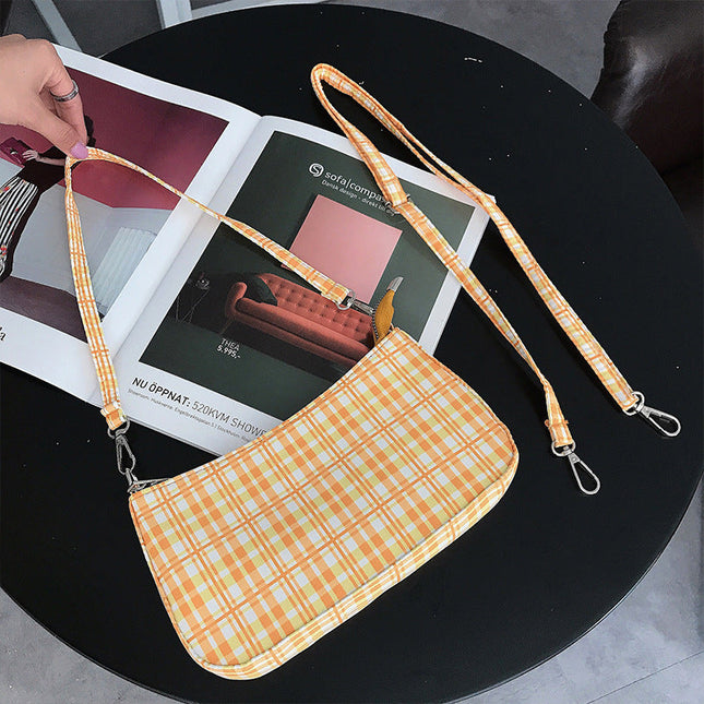 Summer simple orange plaid bag crescent small baguette bag hobo shoulder purse - Dashing Nova