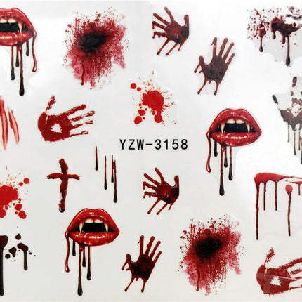 Horror Halloween Nail Sticker Maple Leaf Seahorse Nail Water Sticker