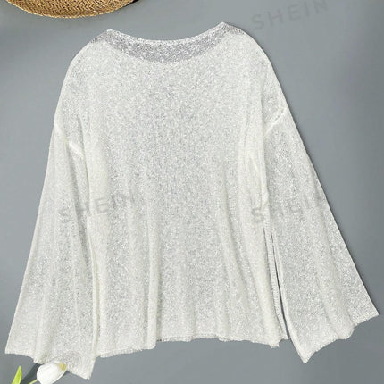 Women's Loose Drop Shoulder & Bell Sleeve Beach Cover Up For Casual Or Vacation Outfit