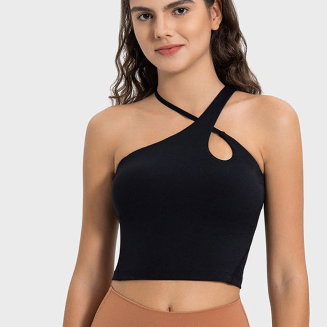 Asymmetrical Cross-Strap Cutout Crop Top