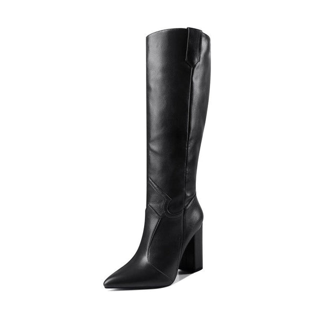 Knee High Boots Women High Heel Casual Shoes Pointed Toe Solid Color Autumn Winter Western Boots Women