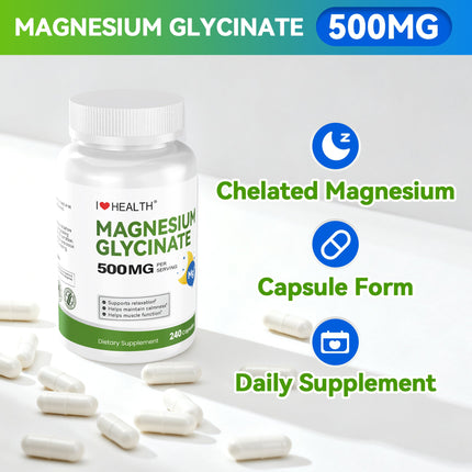 Magnesium Glycinate  – 240 Capsules – High Absorption Magnesium Supplement  – Gentle on Stomach – Made in USA
