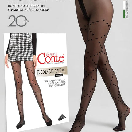 Conte Dolce Vita 20 Den - Fantasy Women's Tights with "hearts" pattern (21S-99SP)