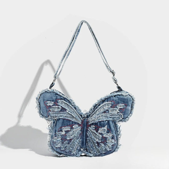 Design washed denim bag, butterfly shaped bag, punk denim bag, shoulder bag, backpack purse for women - Dashing Nova