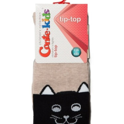 #4С-02СП(466) - Tip-Top Conte-Kids Classic Solid Cat Face Cotton Tights For Girls 2yr. 4yr. 6yr. 8yr. 10yr. 12yr.