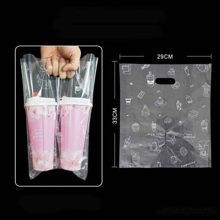 100-Pack Drink Carrier Bags – Clear Plastic 2-Cup Bag with Handle