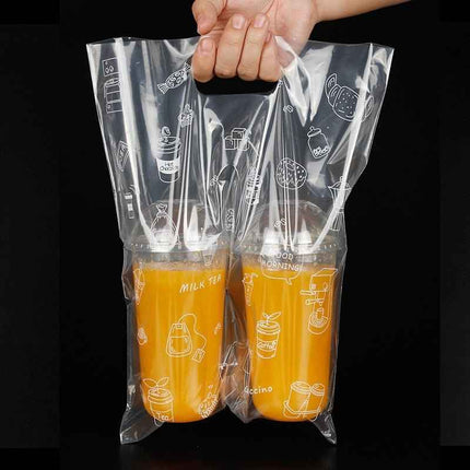 100-Pack Drink Carrier Bags – Clear Plastic 2-Cup Bag with Handle