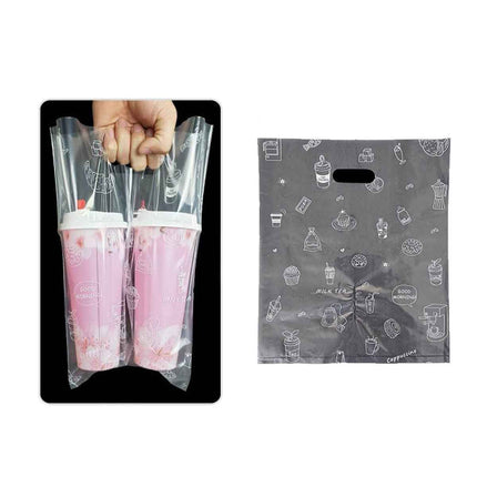 100-Pack Drink Carrier Bags – Clear Plastic 2-Cup Bag with Handle