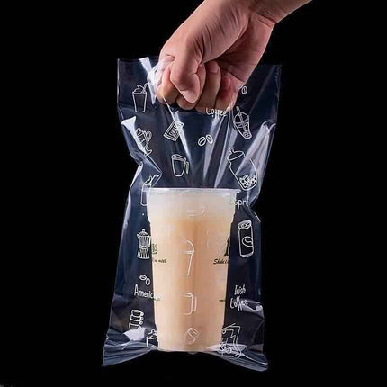 100-Pack Drink Carrier Bags – Clear Plastic 2-Cup Bag with Handle