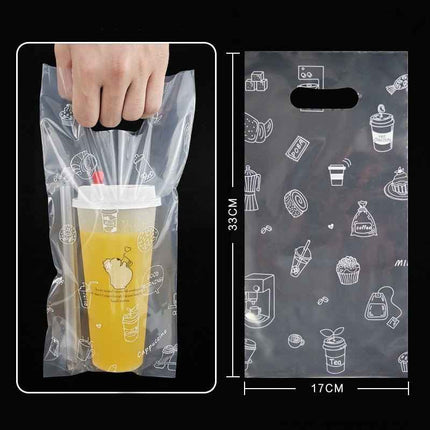 100-Pack Drink Carrier Bags – Clear Plastic 2-Cup Bag with Handle