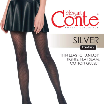 Conte Silver 40 Den - Fantasy Women's Tights with a shimmery openwork honeycomb pattern (20S-94SP)